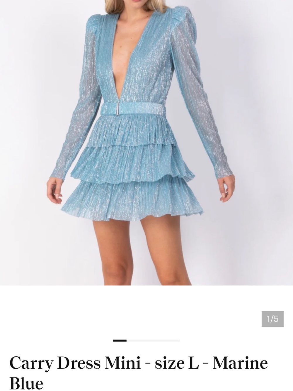 Sabina Musayev Marine Blue Carry Dress - Tiered Mini Dress with Deep V